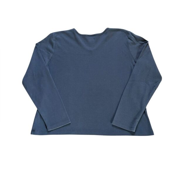 LL Bean V Neck Long Sleeve Top Supima Cotton Navy Blue Womens Size Medium - Picture 2 of 5